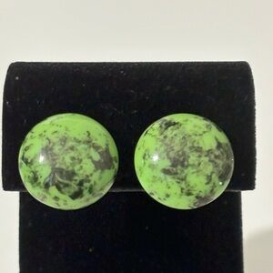 Vintage glass green and black marble clip on earrings